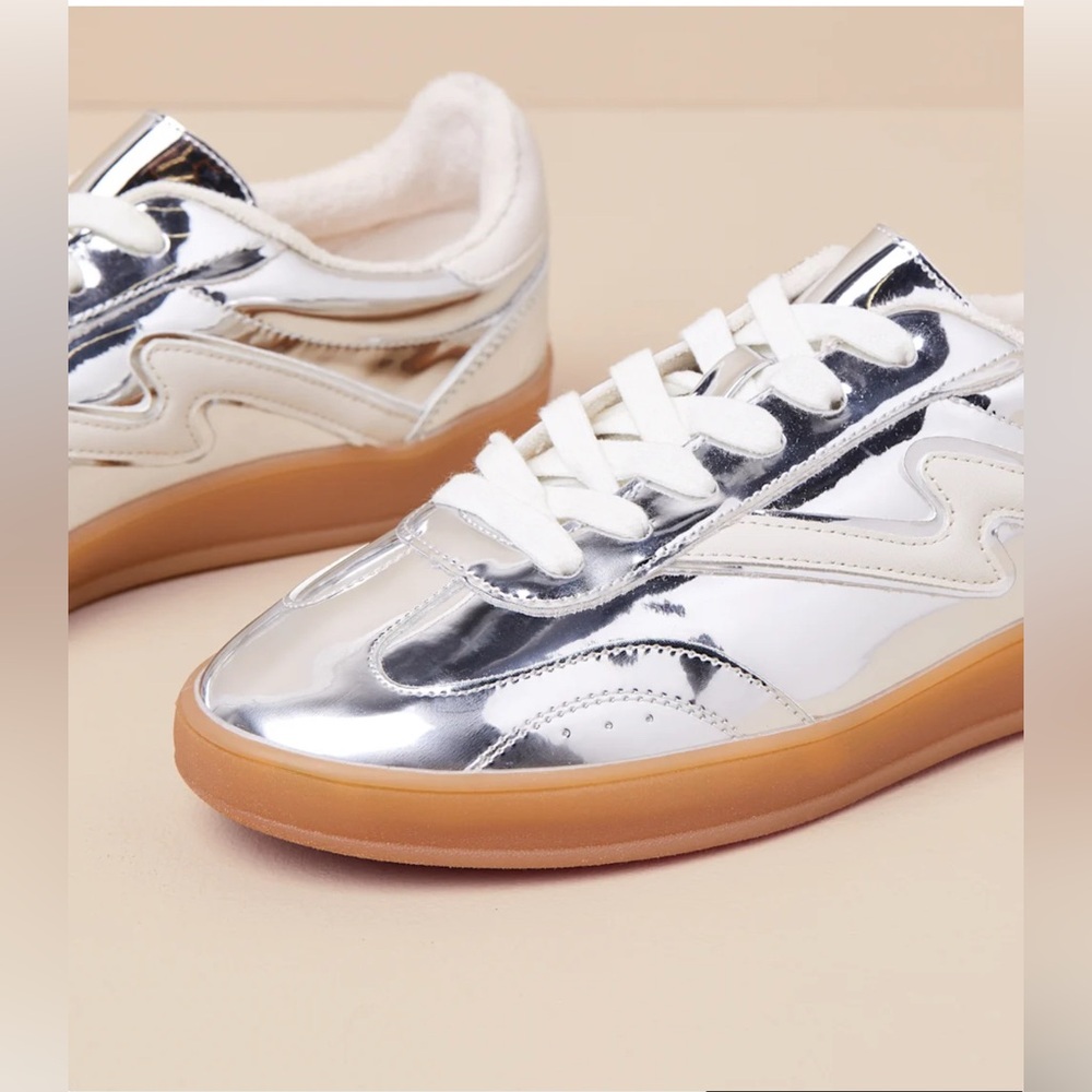 Madden Girl Metallic Silver and Gum-Soled Sneakers - Picture 2 of 8